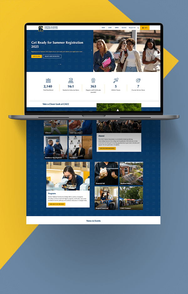 Open laptop displaying Central Alabama Community College