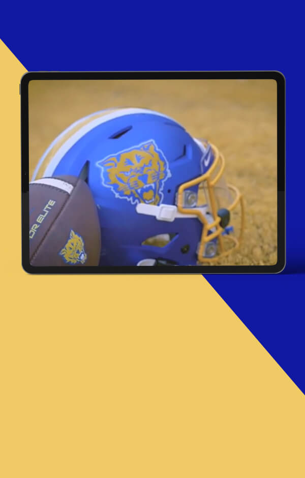 Tablet displaying image of a Fort Valley State University football helmet